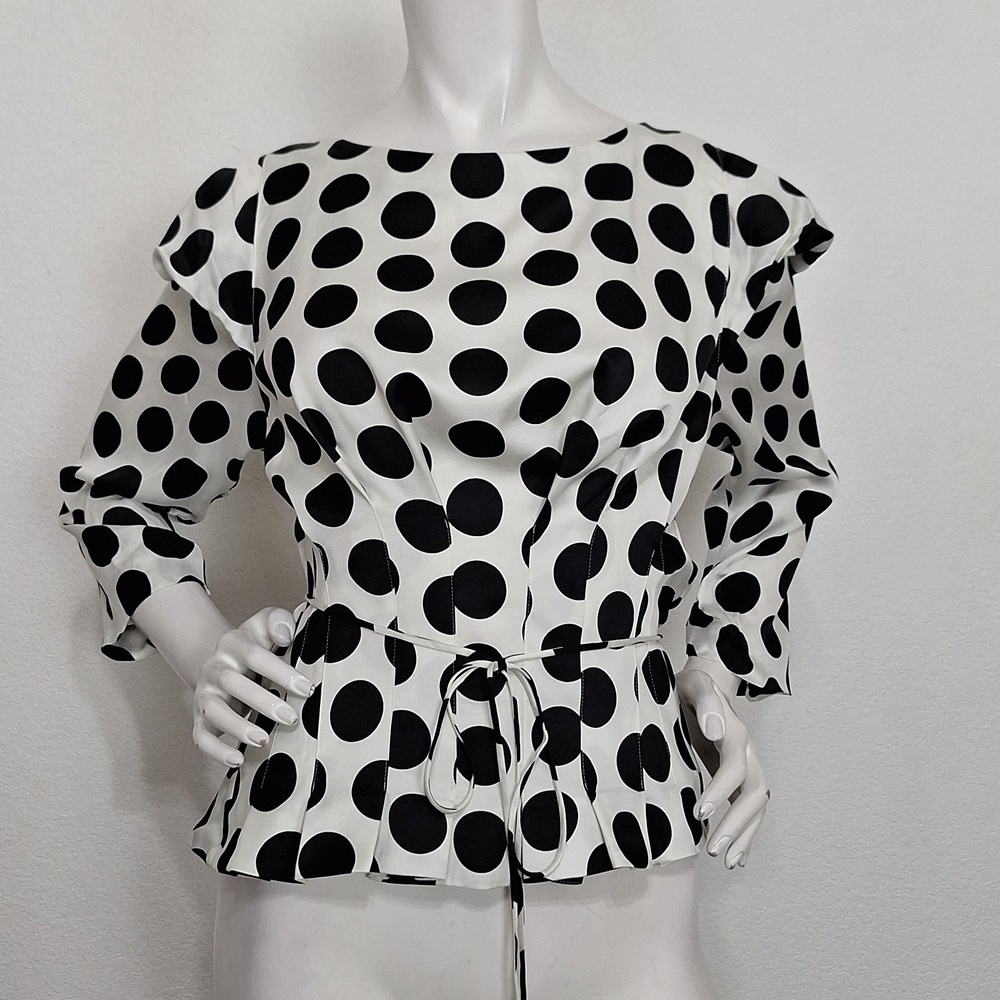 Zara NEW Woman Studio Vintage Inspired Retro Polka Dot Peplum Wrap Blouse Size M